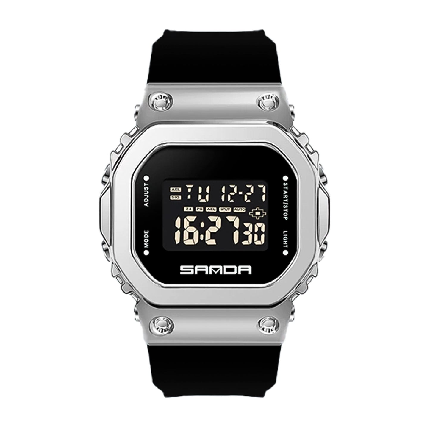 RELOJ SANDA DEPORTIVO  ORIGINAL NEGRO PLATEADO CASUAL | SAN-45