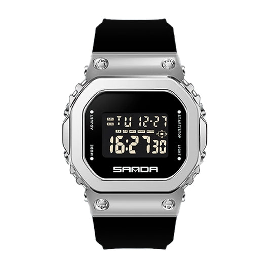 RELOJ SANDA DEPORTIVO  ORIGINAL NEGRO PLATEADO CASUAL | SAN-45