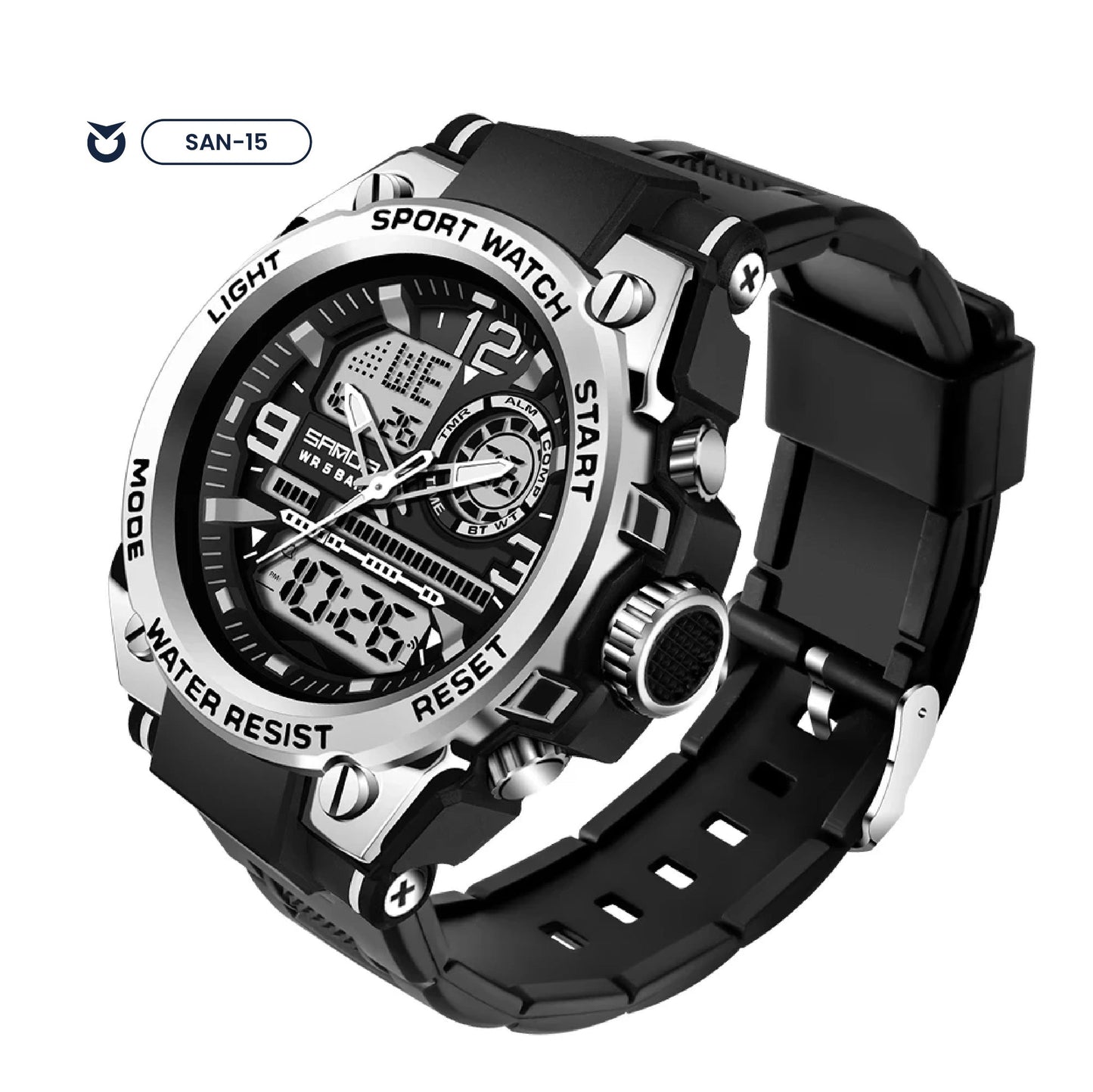 RELOJ SANDA MILITAR DEPORTIVO NEGRO Y SILVER | SAN-15