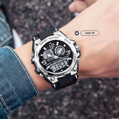 RELOJ SANDA MILITAR DEPORTIVO NEGRO Y SILVER | SAN-15
