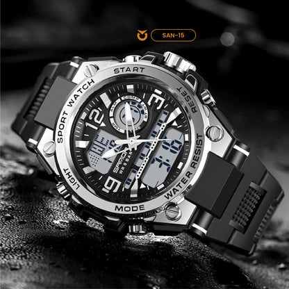 RELOJ SANDA MILITAR DEPORTIVO NEGRO Y SILVER | SAN-15