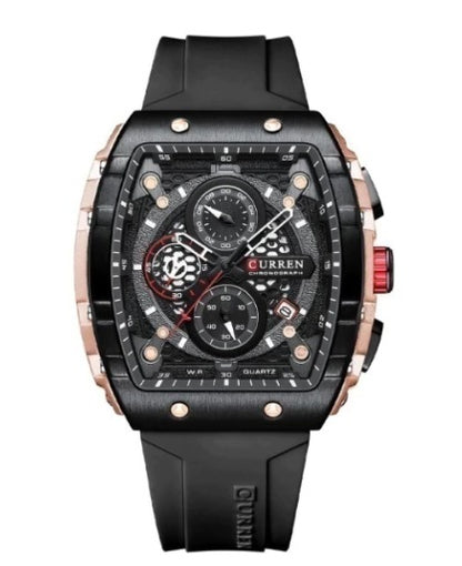 RELOJ ELEGANTE CURREN 8203 CORREA DE GOMA NEGRO CRONOGRAFOS I NUEVO MODELO 2024 |  SKU: CUR-125
