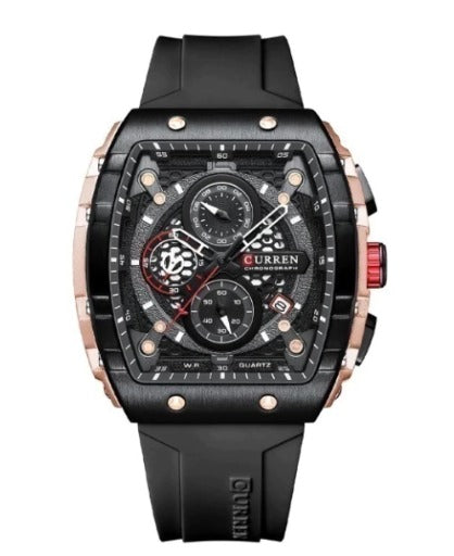 RELOJ ELEGANTE CURREN 8203 CORREA DE GOMA NEGRO CRONOGRAFOS I NUEVO MODELO 2024 |  SKU: CUR-125