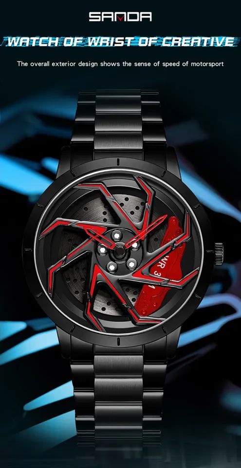 RELOJ SANDA ORIGINAL  ARO GIRATORIO NEGRO Y ROJO | SKU: SAN-121