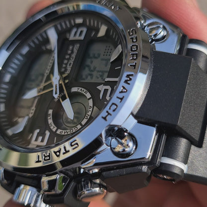 RELOJ SANDA MILITAR DEPORTIVO NEGRO Y SILVER | SAN-15